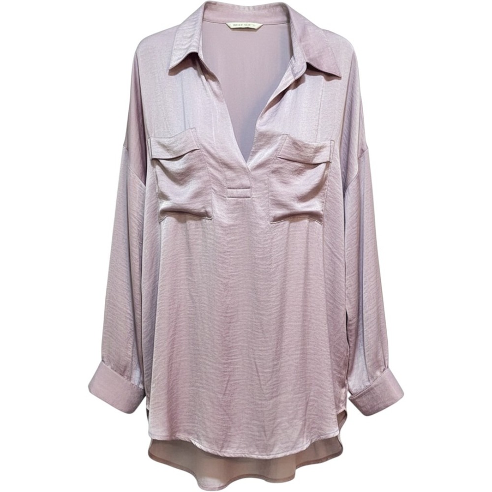 Free People Lilac Purple Starry Dreams Satin Top XS Oversized Boho Chic Collared
